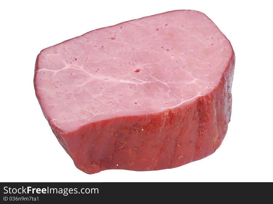 A piece of smoked meat isolated on a white background