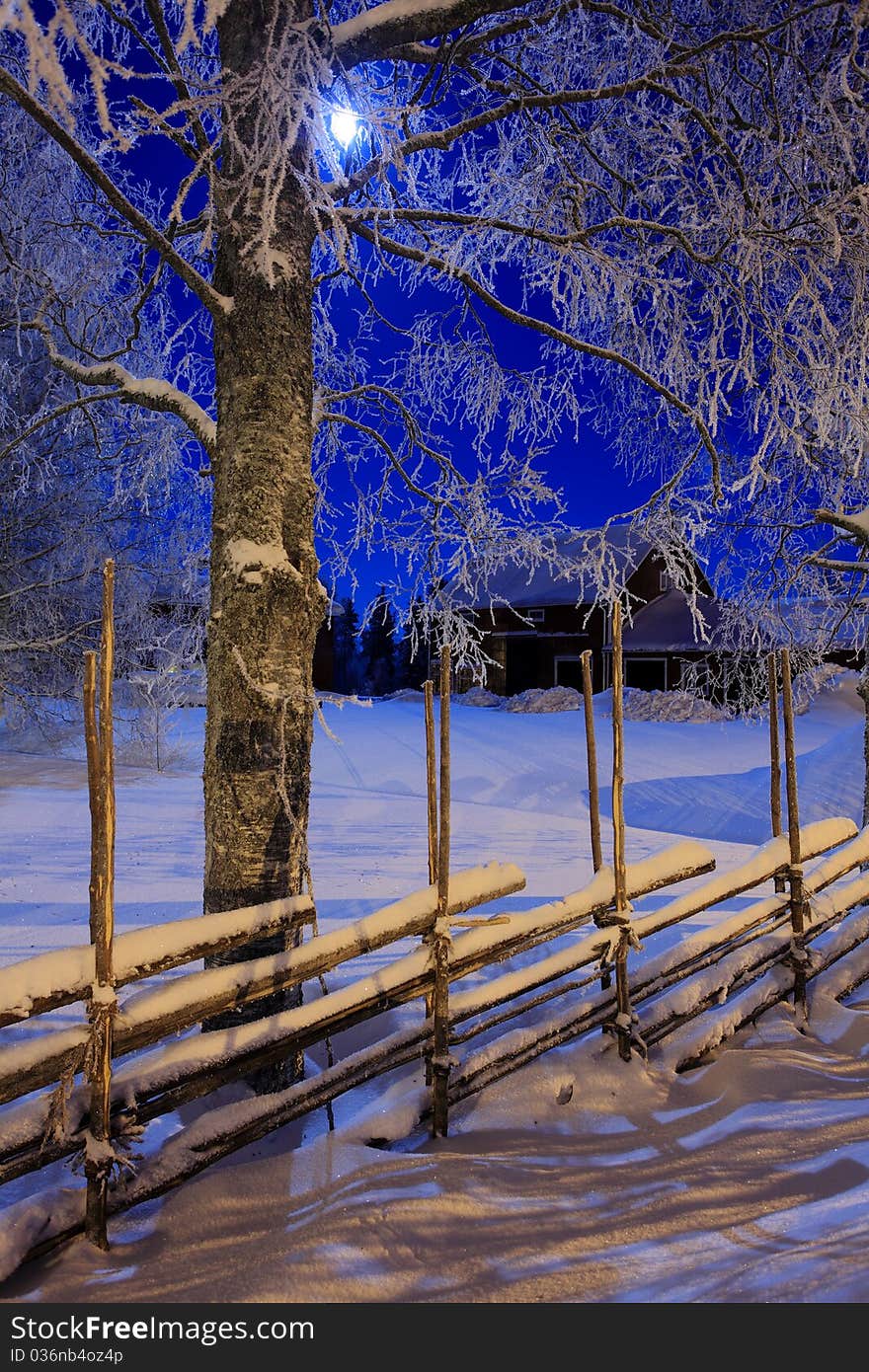 Old fashion fence in the moonlight