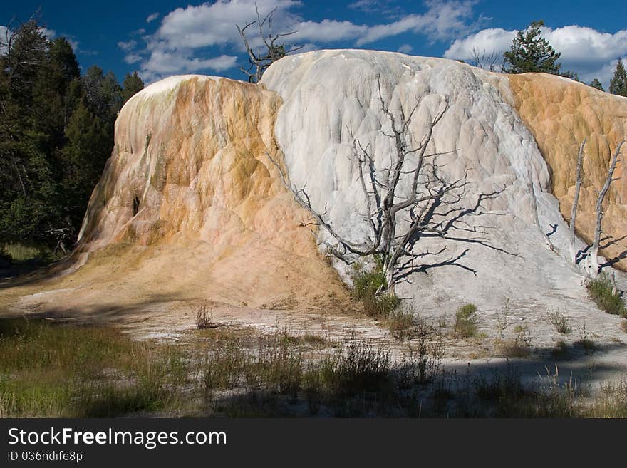 Orange Springs Mound in Yellowstone National Park, a deposit from a thermal spring near Mammoth Hor, Springs