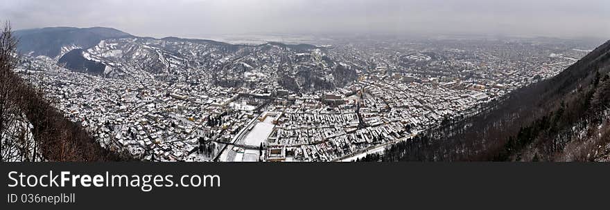 Winter city panorama - top view