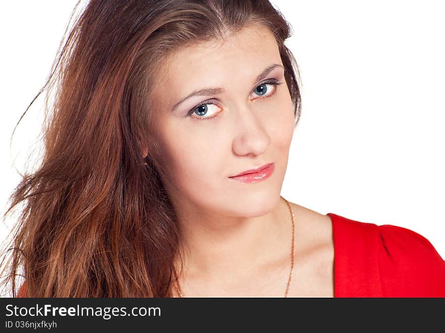 Attractive young woman in studio. Isolated on white background. Attractive young woman in studio. Isolated on white background.