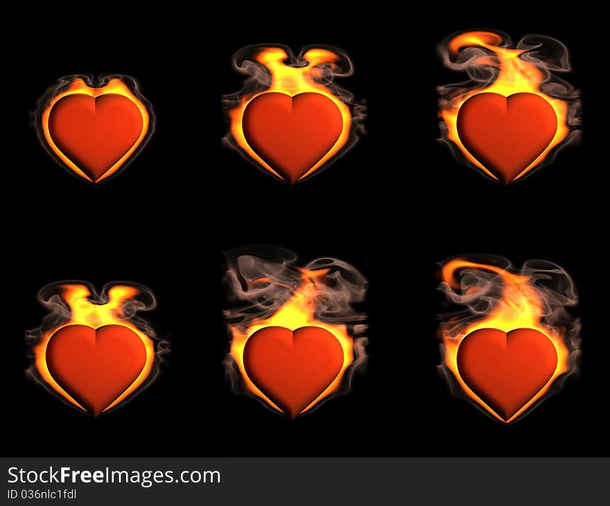 Heart in fire on black background