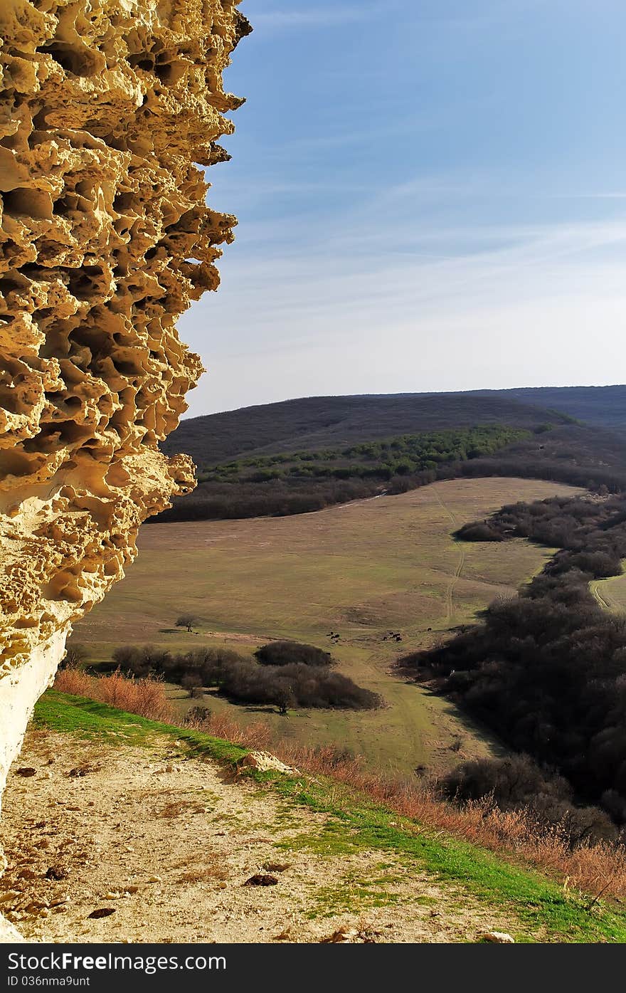 Rocky ledges in the cave city of Buckley in Crimea