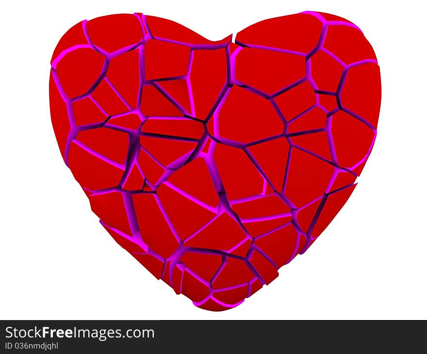 Broken red heart, isolated with clipping path