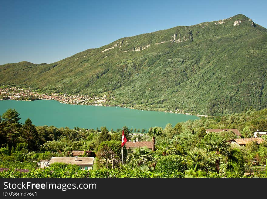 View on mountains and lake