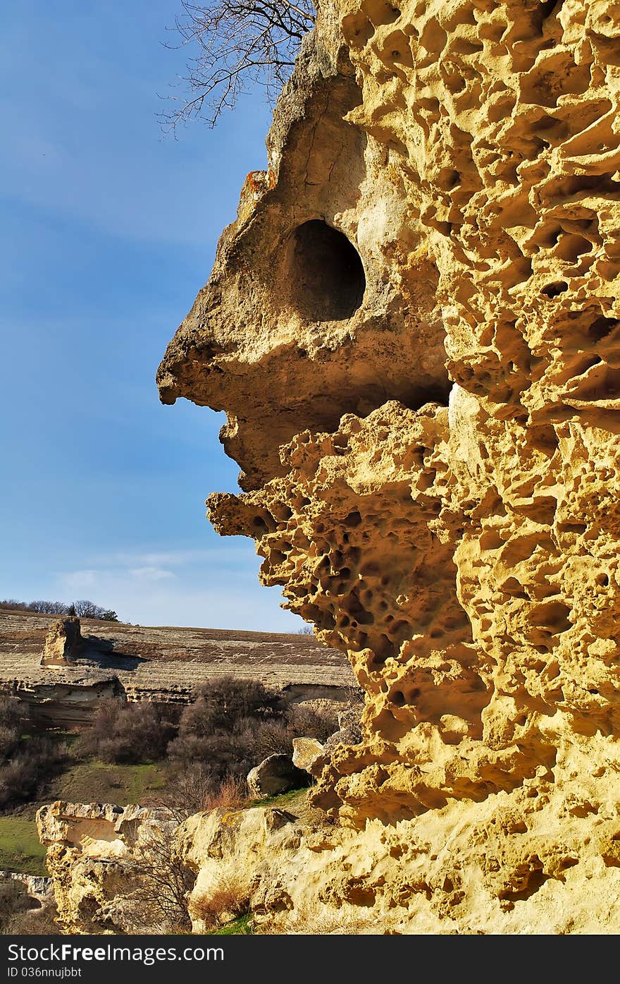 Rocky ledges in the cave city of Buckley in Crimea