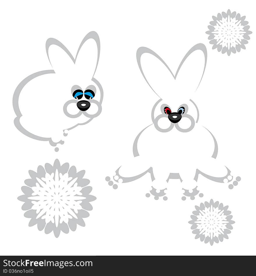 Illustratioh with white rabbit on the isolated background