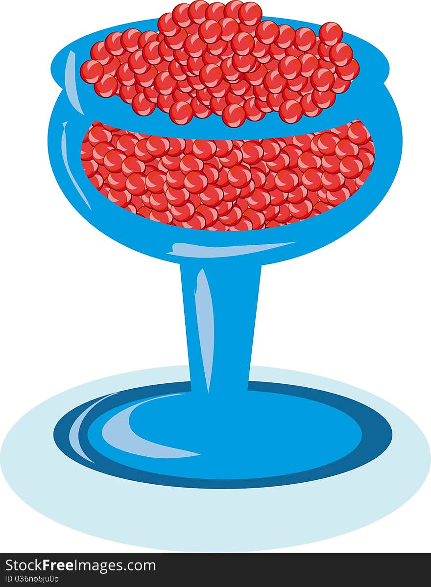 Vase with red caviar on the isolated background