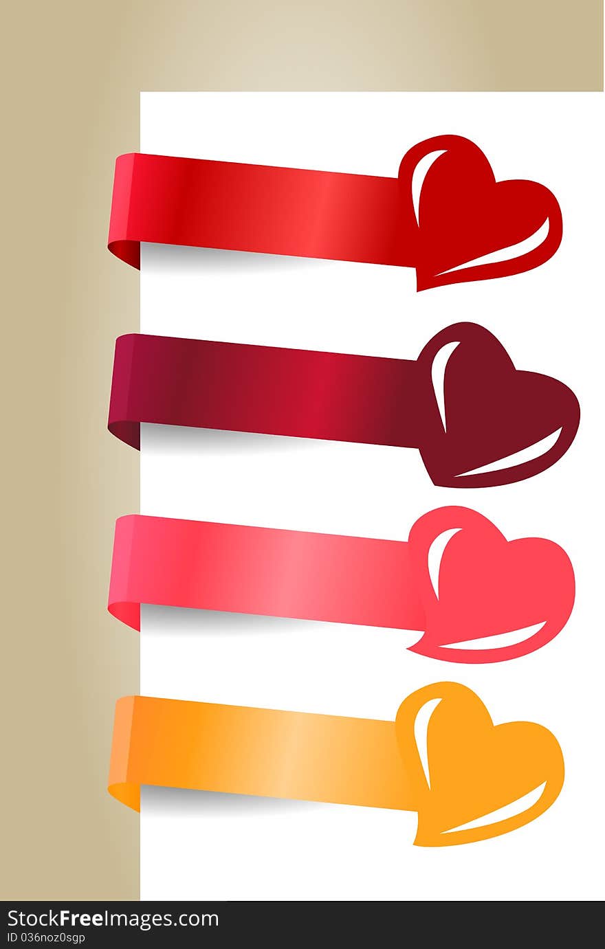 Four horizontal promotion labels with different hearts. Four horizontal promotion labels with different hearts