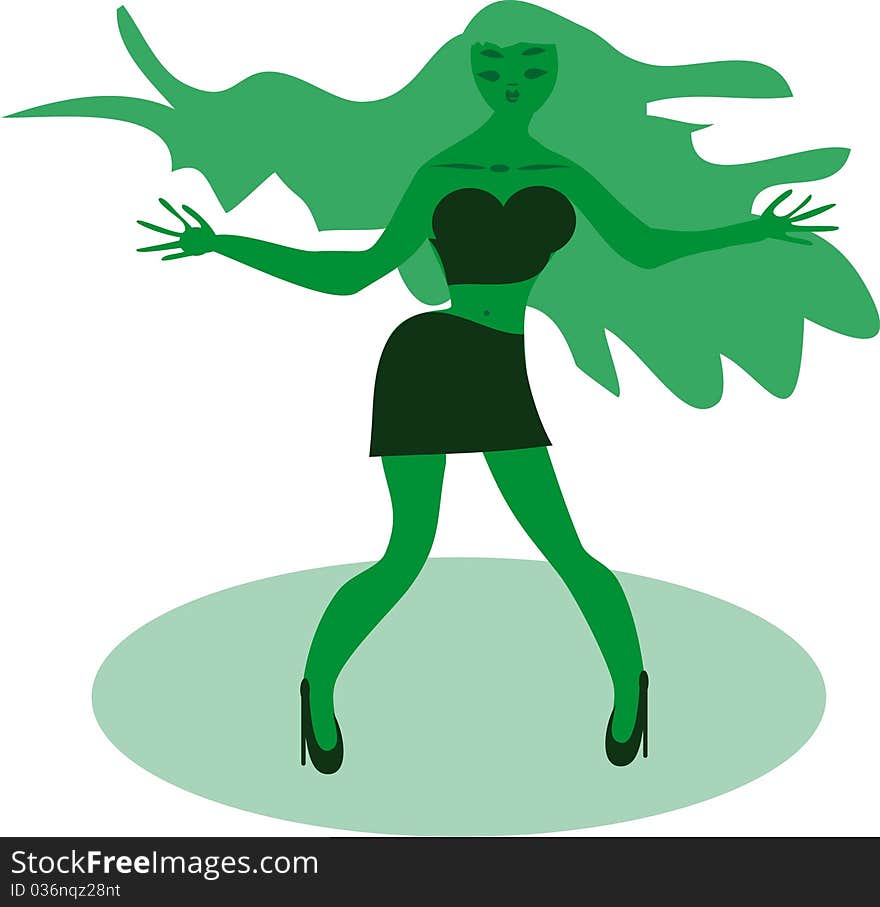 Silhouette of the dancing girl. Illustration.