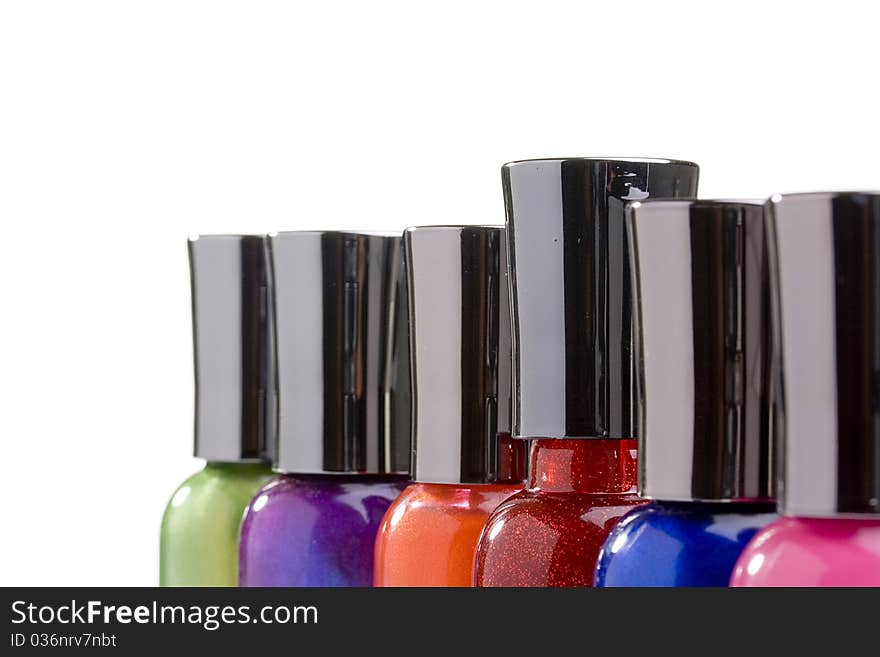 Nail polish bottles on a white background.