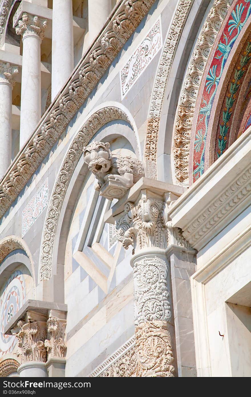 Detail of the facade of dome in Miracle Square (Pisa - Tuscany)