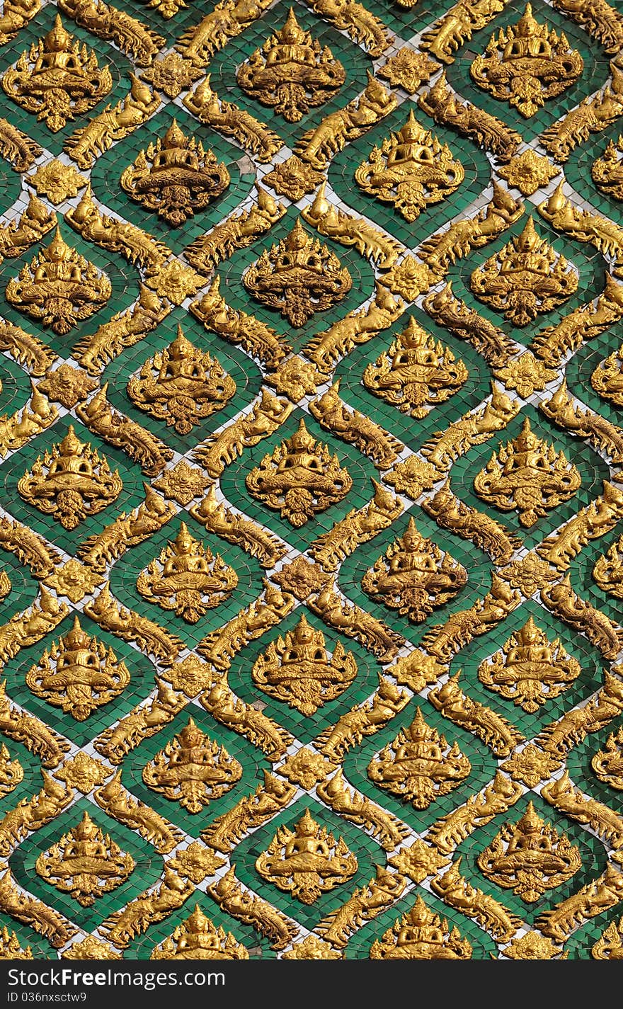 Thai design painting background. Thai decorative wall at Wat Pha-Kaew, Bangkok. Thailand