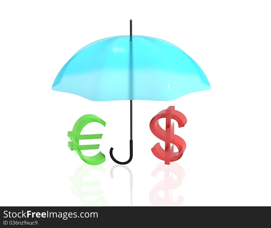 Euro and Dollar under umbrella