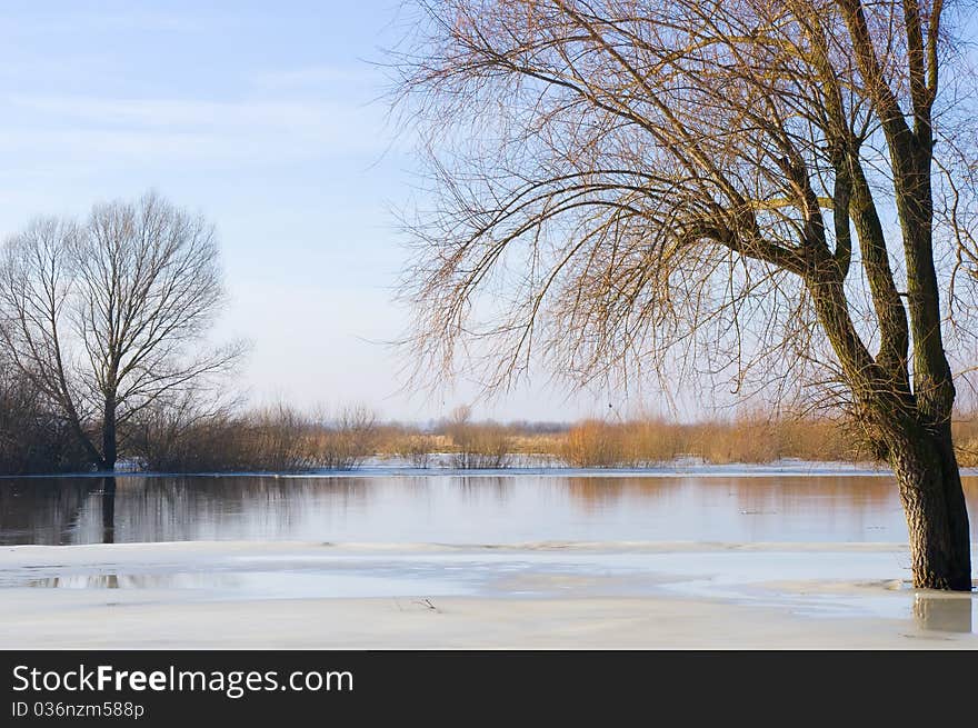 Snow river.softly nature composition.