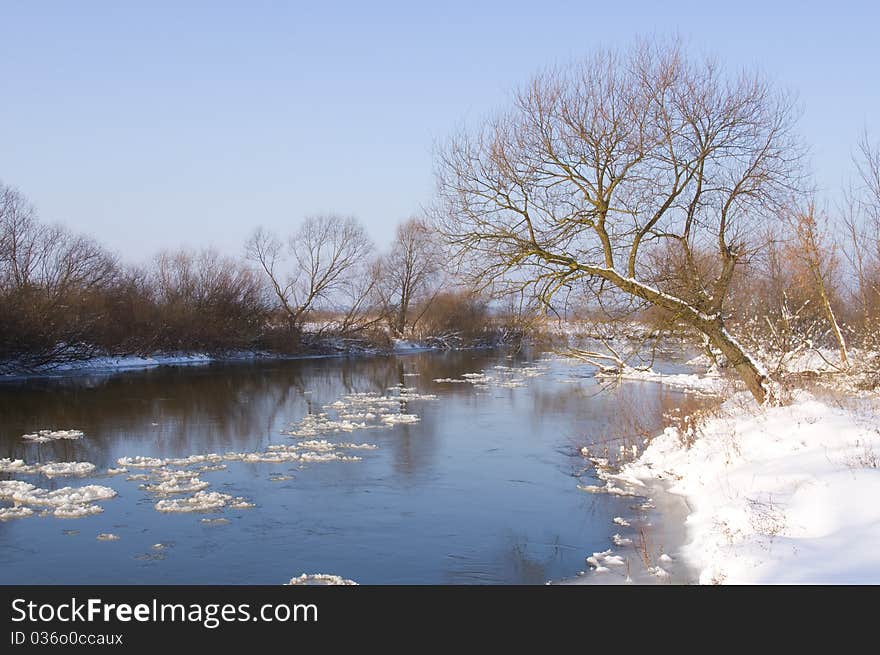 Snow river.softly nature composition.