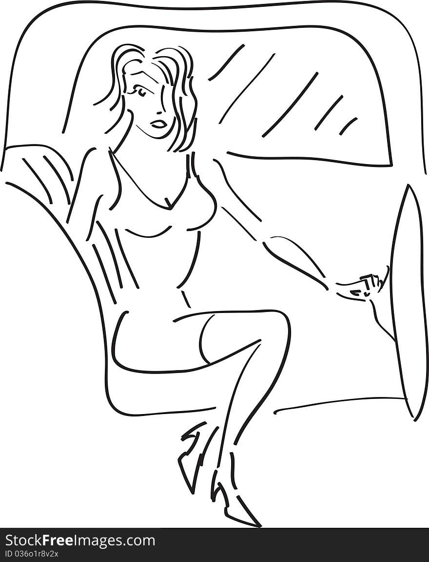 A sketch of a beautiful woman getting out of a limousine. A sketch of a beautiful woman getting out of a limousine.