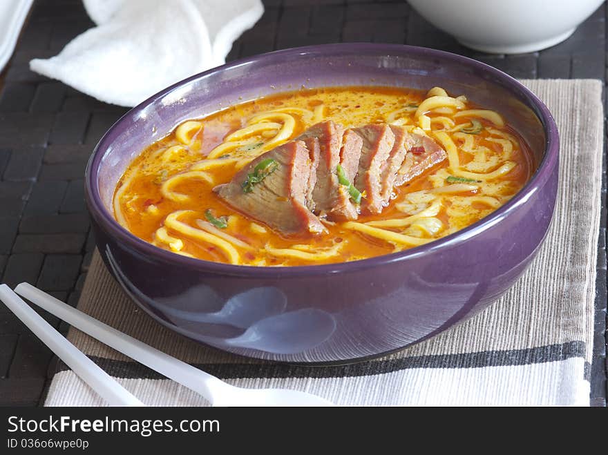 Meat and noodle soup