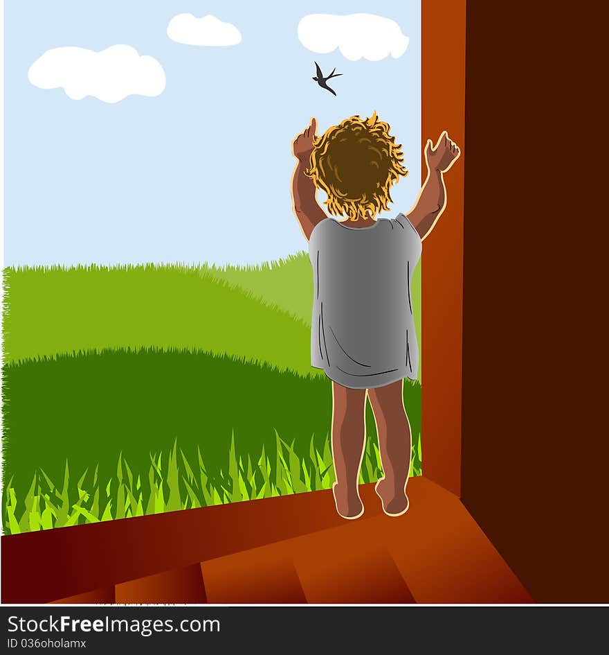 Little boy stands on a threshold. Little boy stands on a threshold