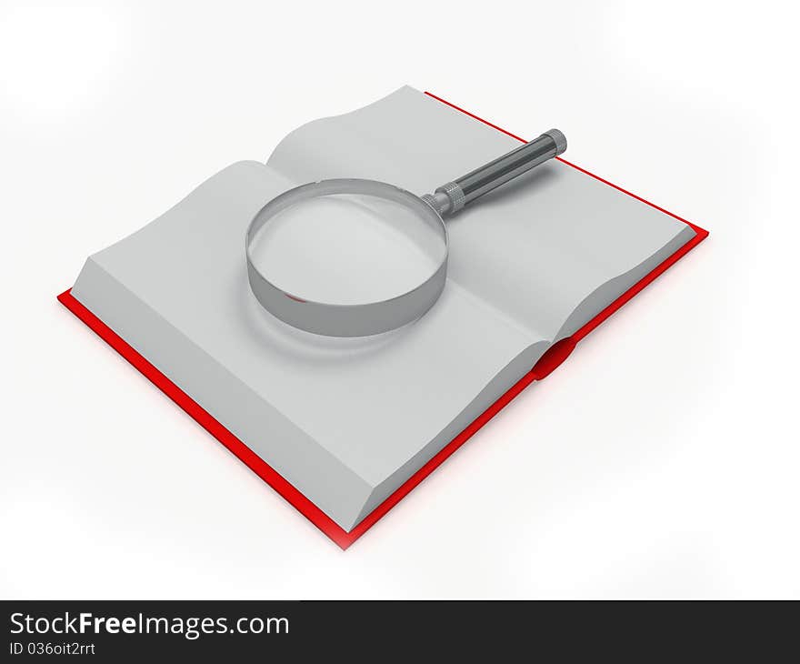 Open book and magnifying glass