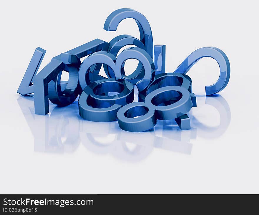 3D MAX rendering of the numbers. 3D MAX rendering of the numbers