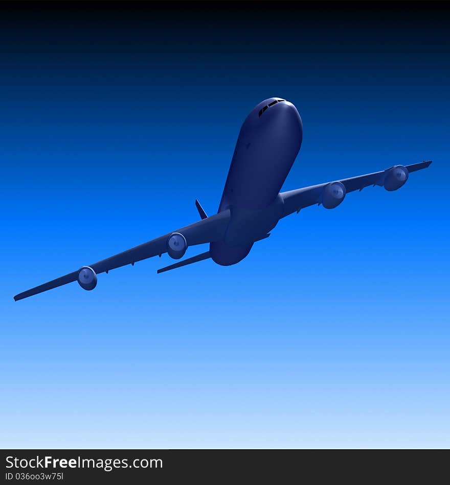 Isolated Plane, Taking Off - 3d render. Isolated Plane, Taking Off - 3d render