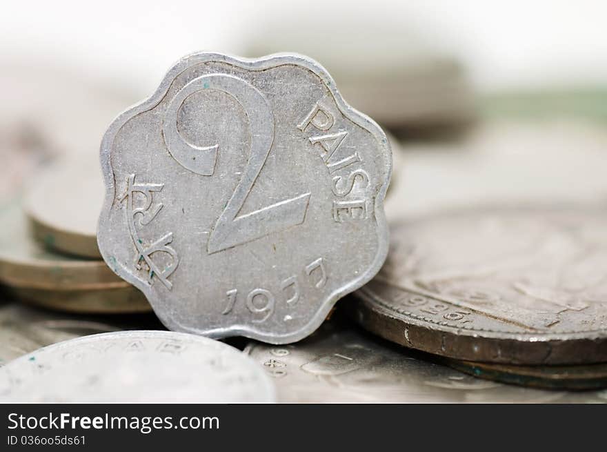 Old indian coins isolated on white background