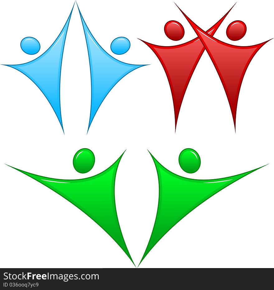 Colorful silhouettes of people in a team or family. Colorful silhouettes of people in a team or family