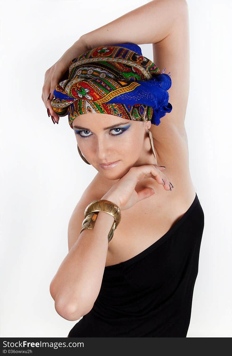 Attractive woman in  oriental turban