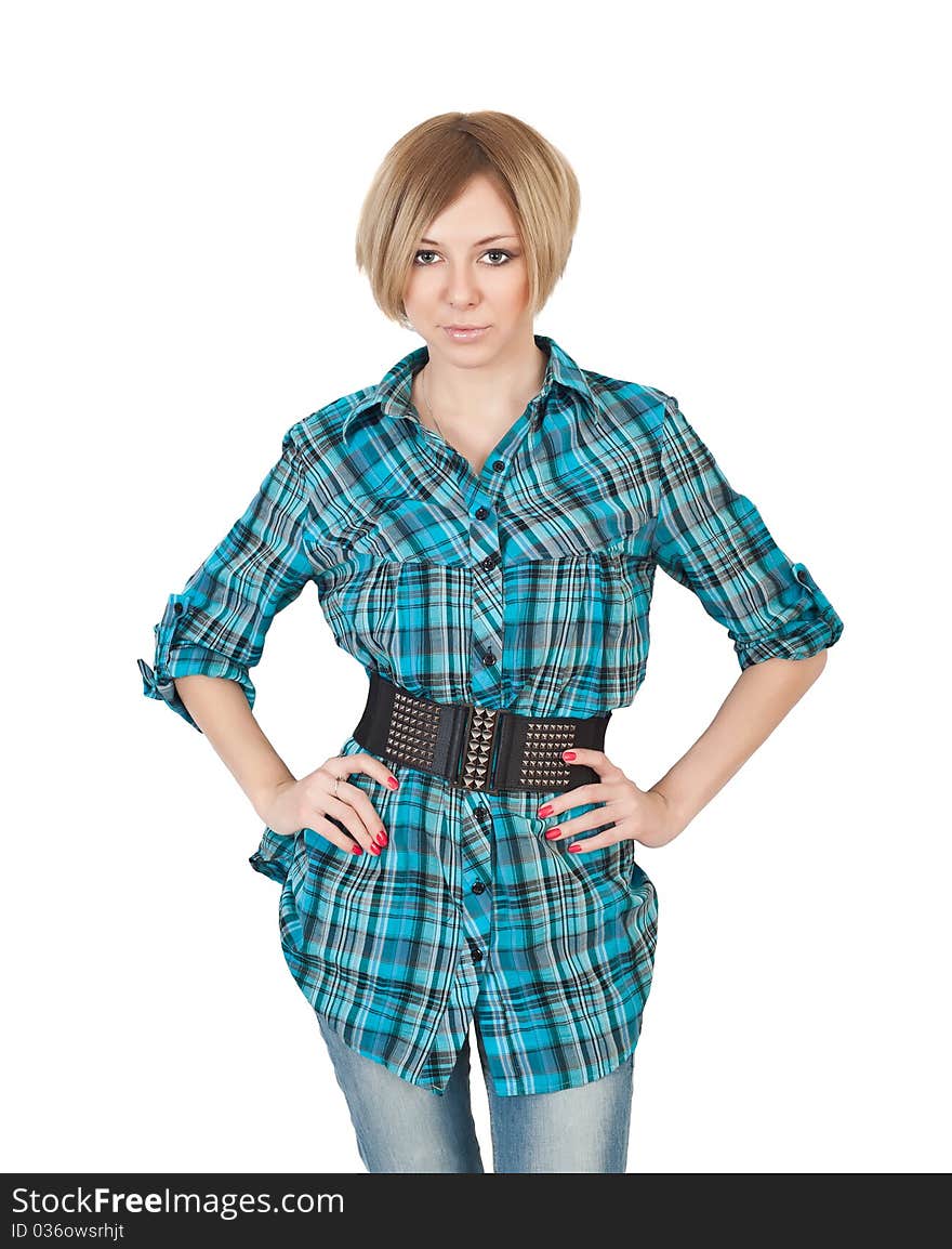 Closeup portrait of a young woman isolated on white background