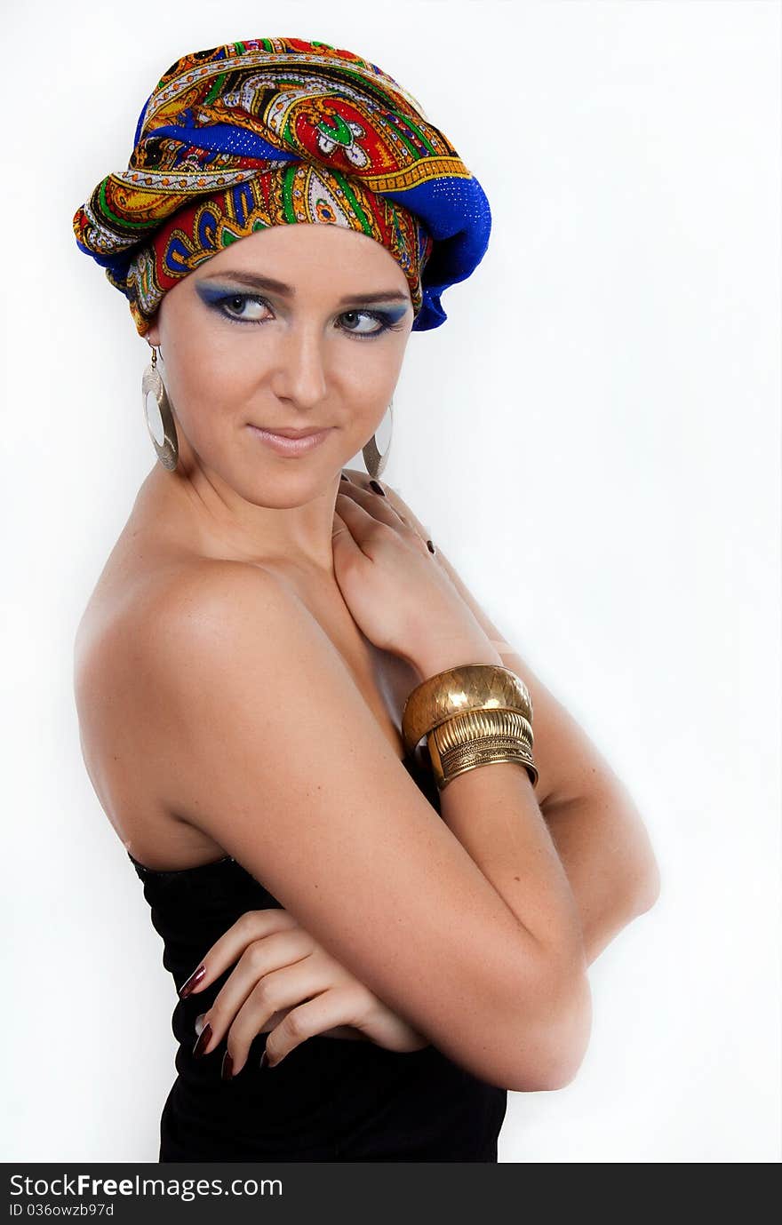 Attractive woman in  oriental turban