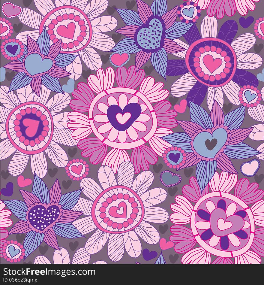 Seamless floral pattern with heart