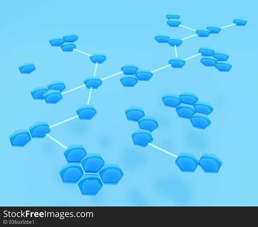 Chemical atom or molecule structure made in blue colors. Chemical atom or molecule structure made in blue colors