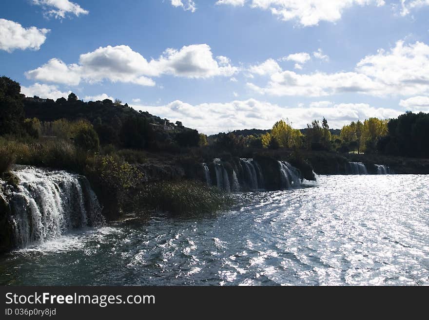 Waterfalls on large river