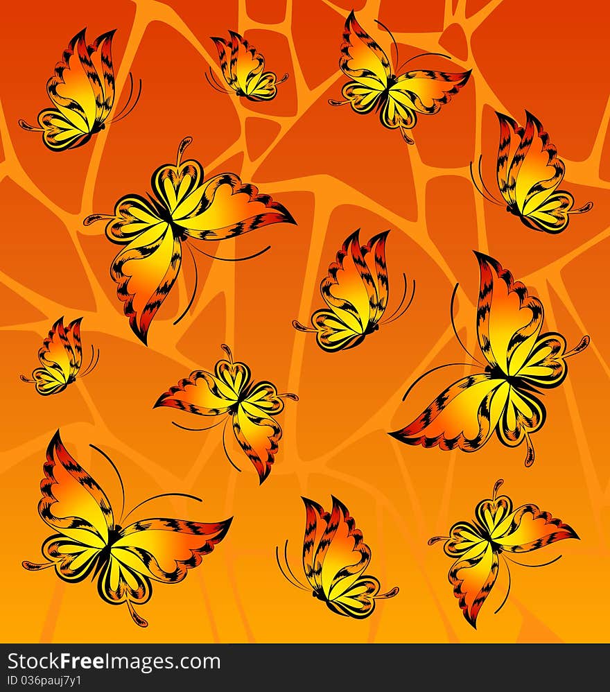 Abstract background with tropical butterflies