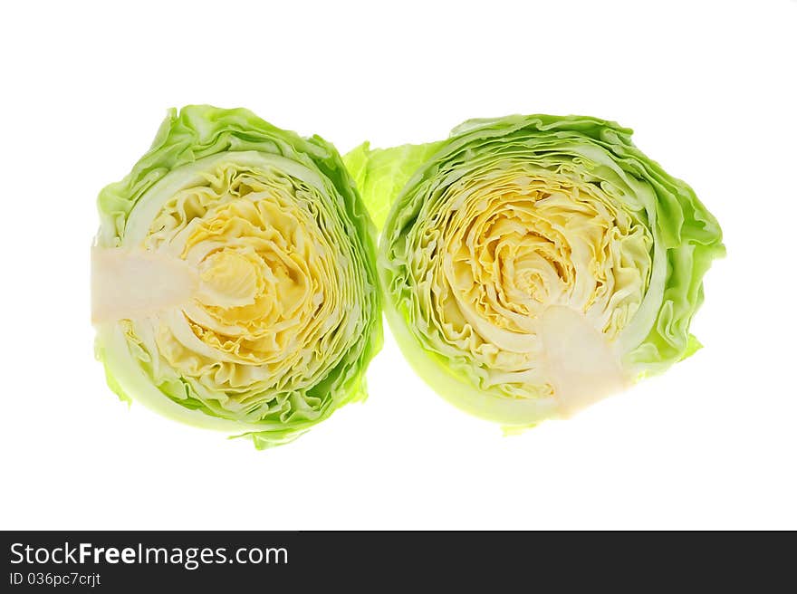 Sectional View Of Chinese Cabbage Isolated on White Background. Sectional View Of Chinese Cabbage Isolated on White Background