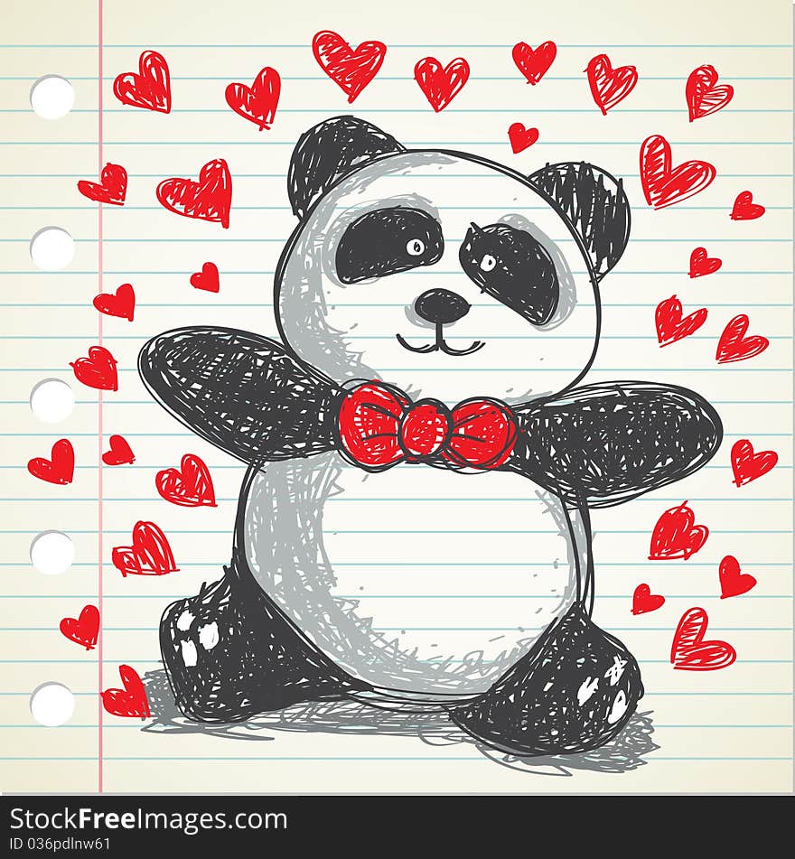 Panda doodle, suitable for valentine's day