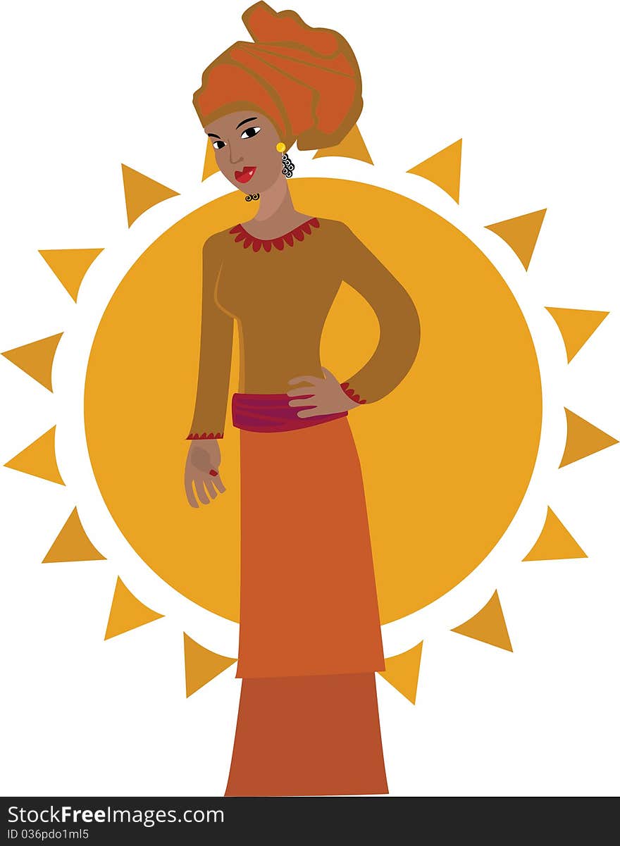 Illustration of an African woman with a sun behind her.