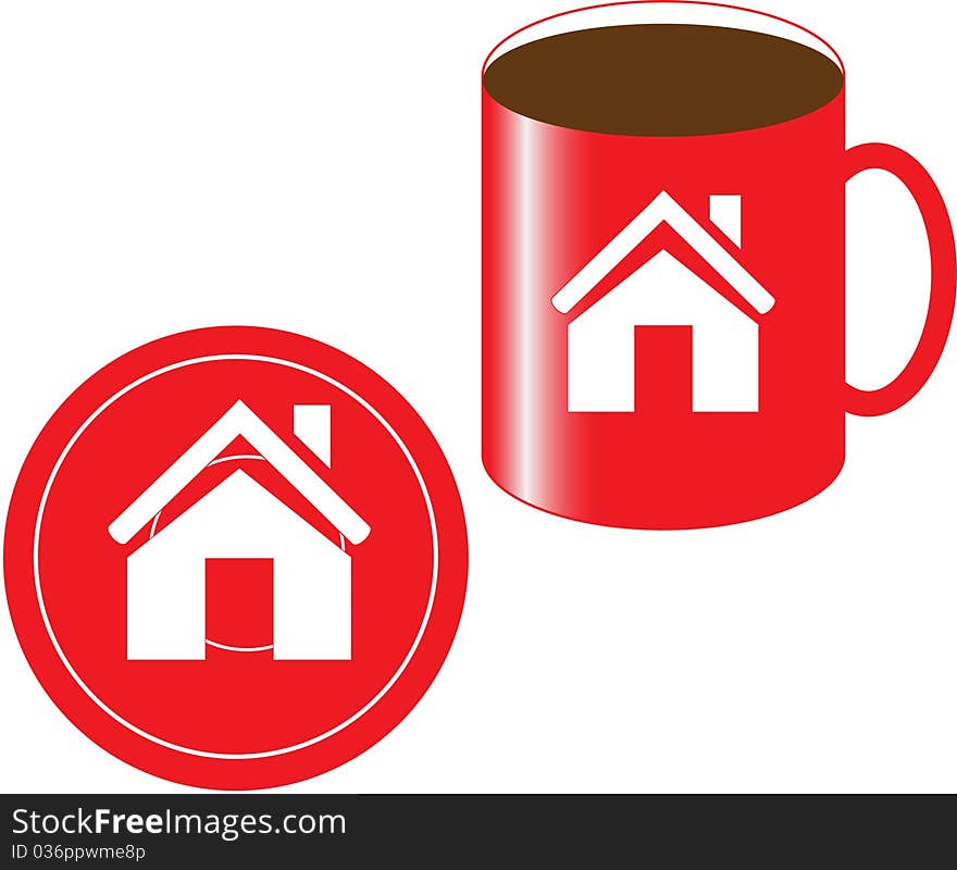 Cool red cup with symbol of house, symbol of dream. Cool red cup with symbol of house, symbol of dream.