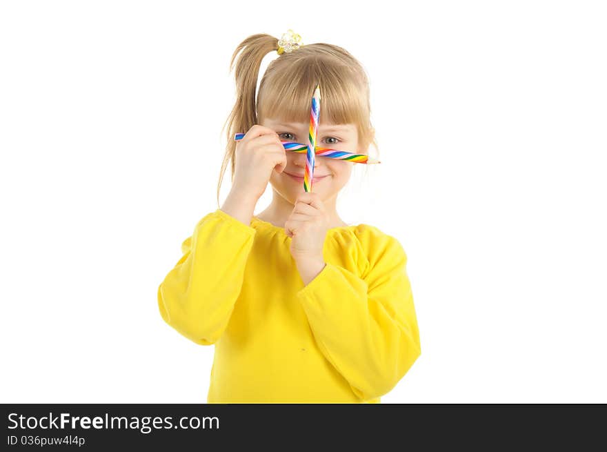 Little girl with colour pencils