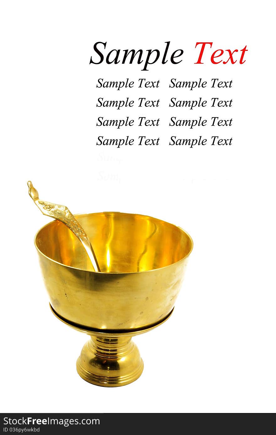 Bronze bucket and ladle under thw white background. Bronze bucket and ladle under thw white background