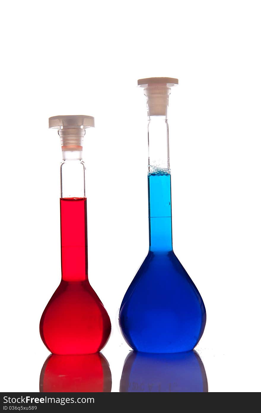 Labolatory Glassware With Colorful Fluids Isolated