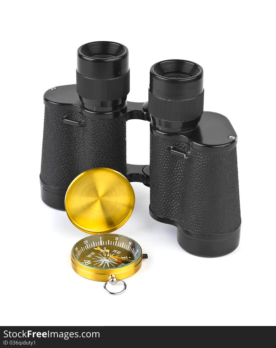 Binoculars and compass