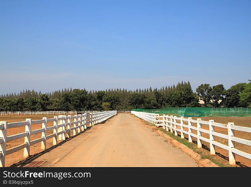 The way with white fence side to farm