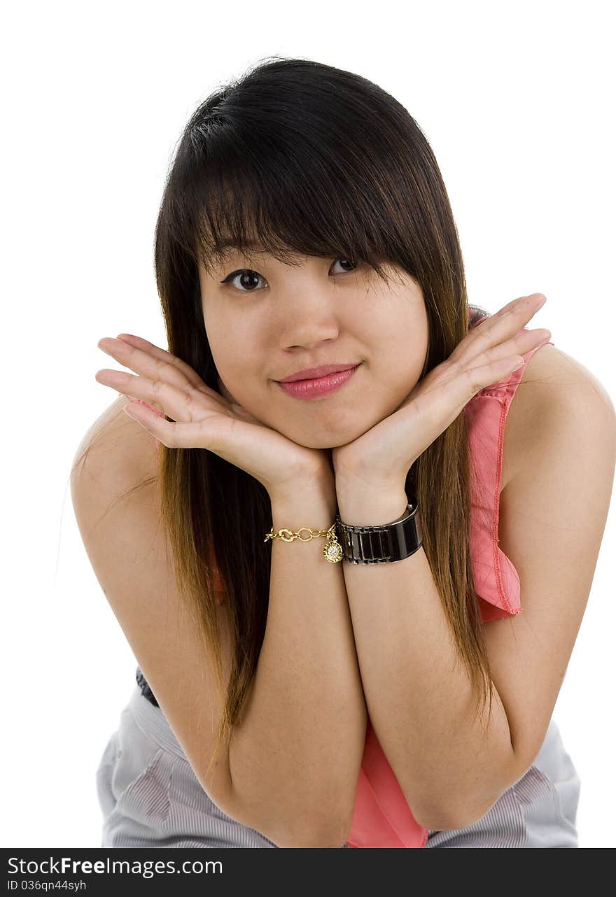 Beautiful young asian woman isolated on white background