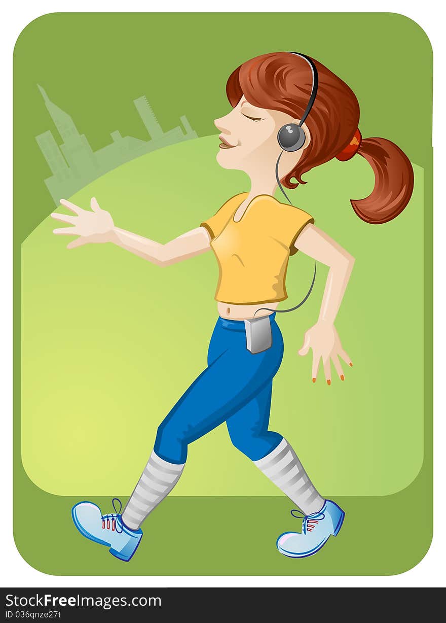 Running girl with headphones