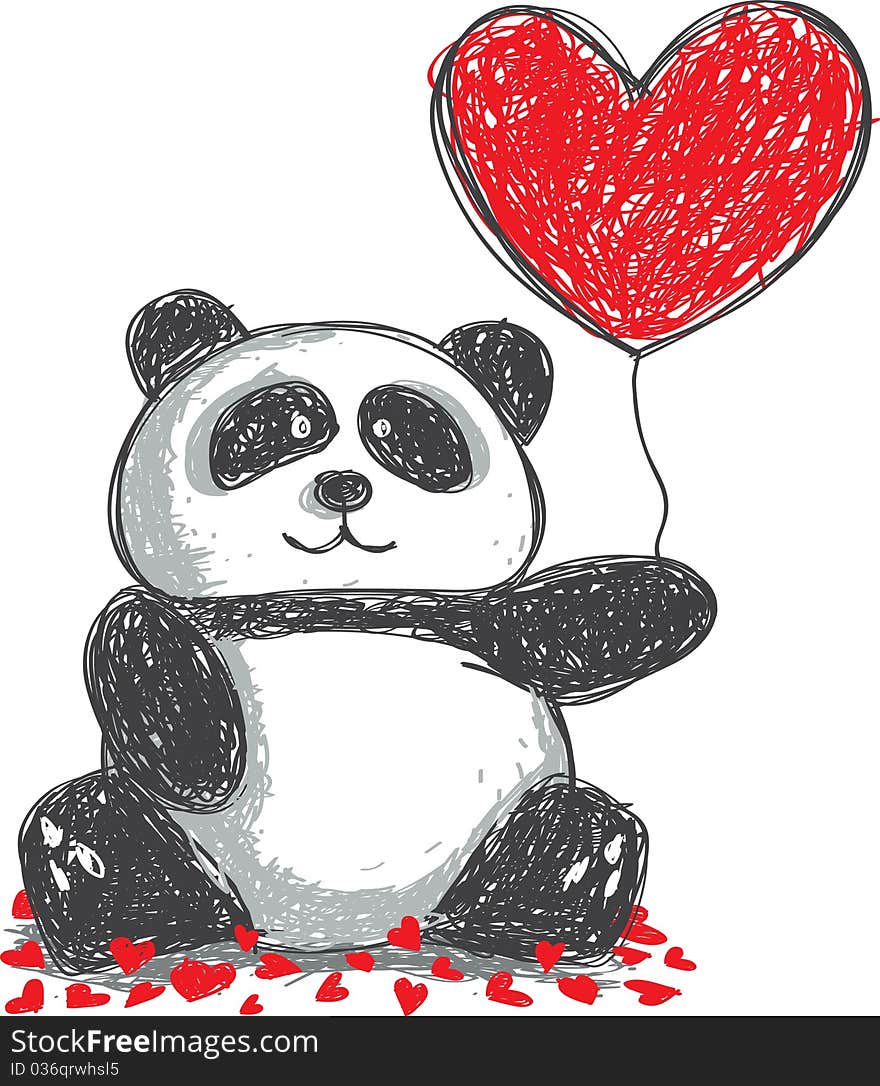 Panda doodle, suitable for valentine's day