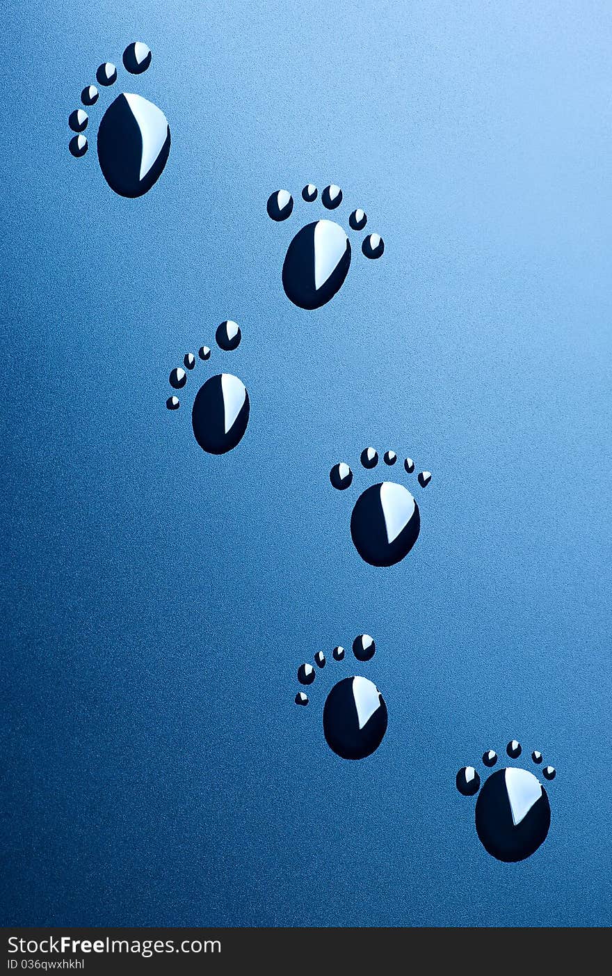 Close-up footsteps of water drops. Close-up footsteps of water drops