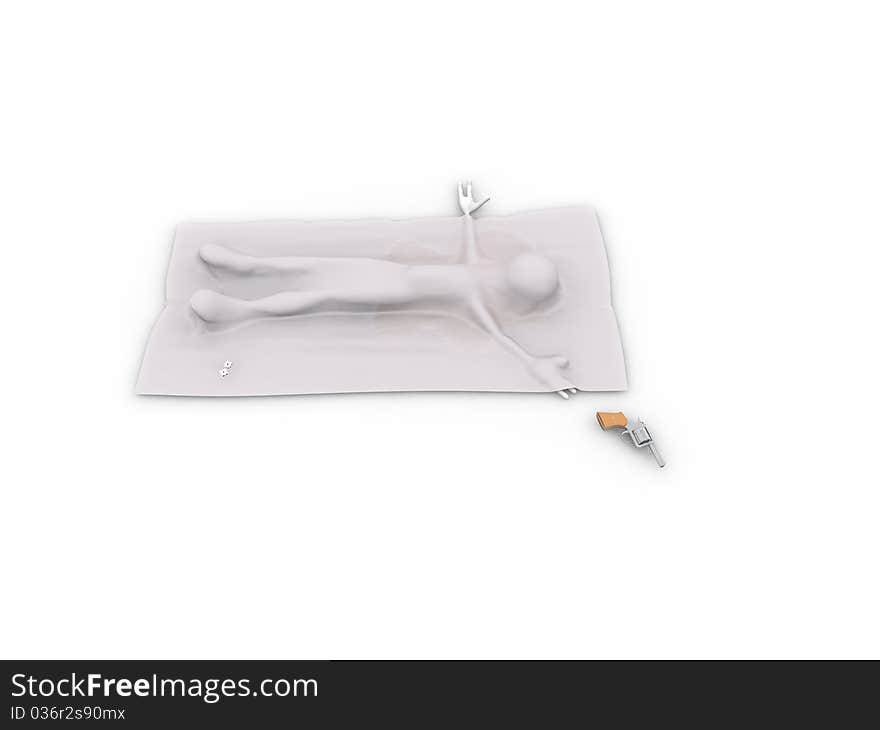 Suicide man under trasparent cloth isolated on white background