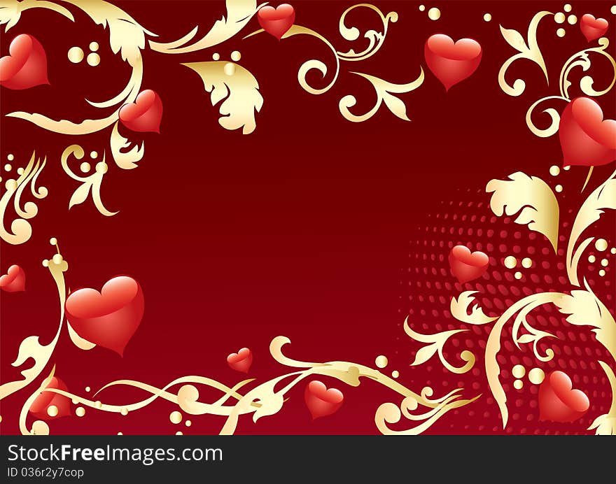 Background Valentine's Day with ornaments and hearts.